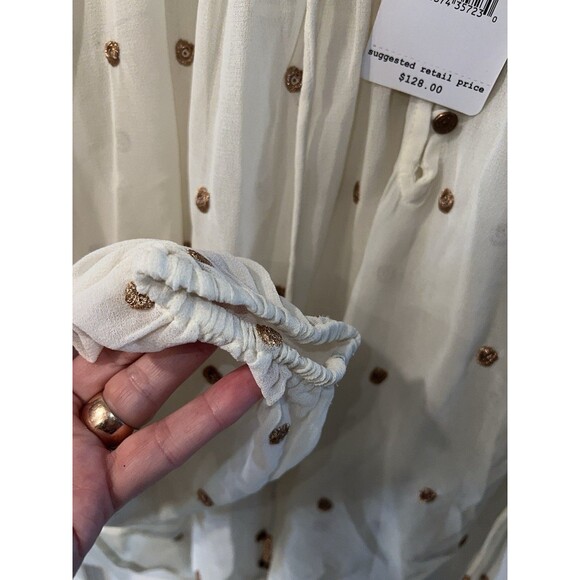 Free People Blouse Womens XS Ready to Run Embroidered Dot Smocked Georgette Top - Picture 6 of 11